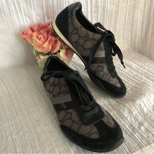COACH Kirby sneakers Size 7 black gray canvas leather suede signature logo